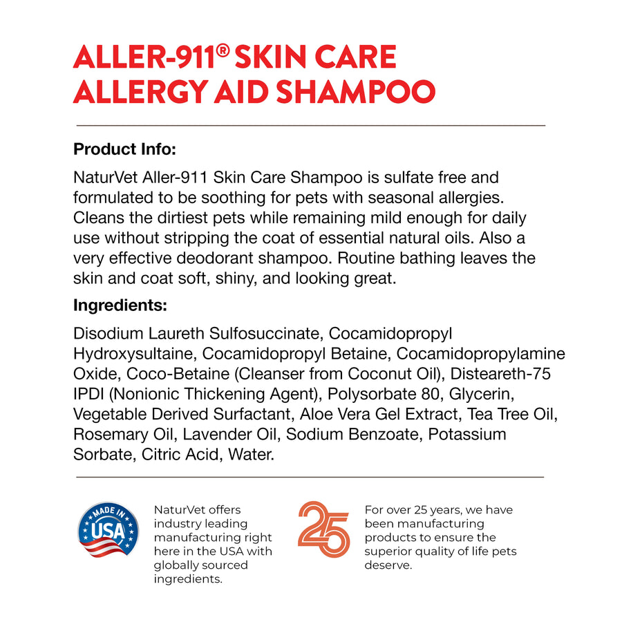 NaturVet Aller911 Skin Care Allergy Aid Shampoo for Dogs and Cats