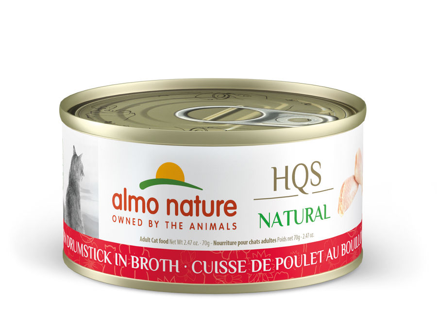 Almo Nature HQS Chicken Drumstick in Broth 70g, Front Can