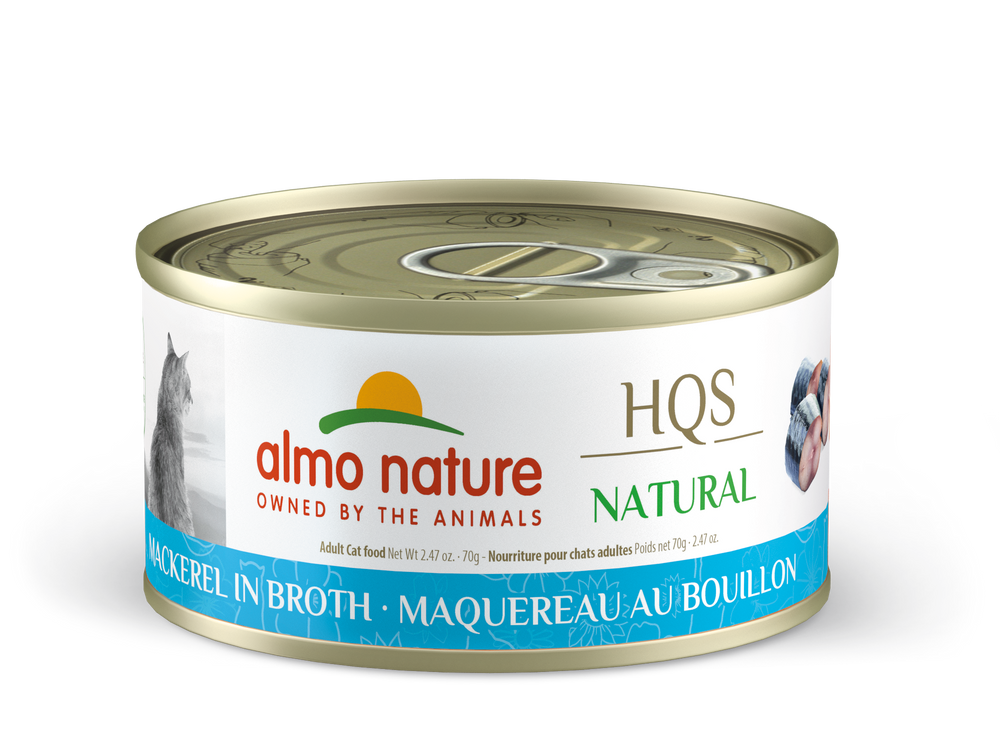 Almo Nature HQS Natural Mackerel in Broth 70g, Front Can