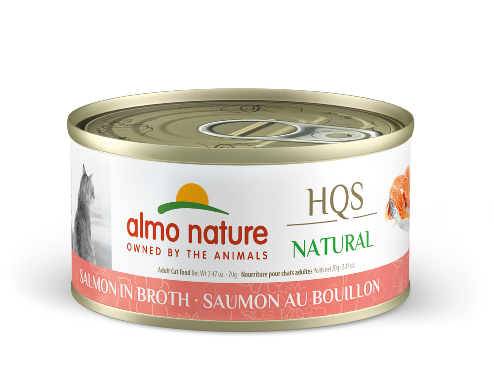 Almo Nature HQS Salmon in Broth 70g, Front Can