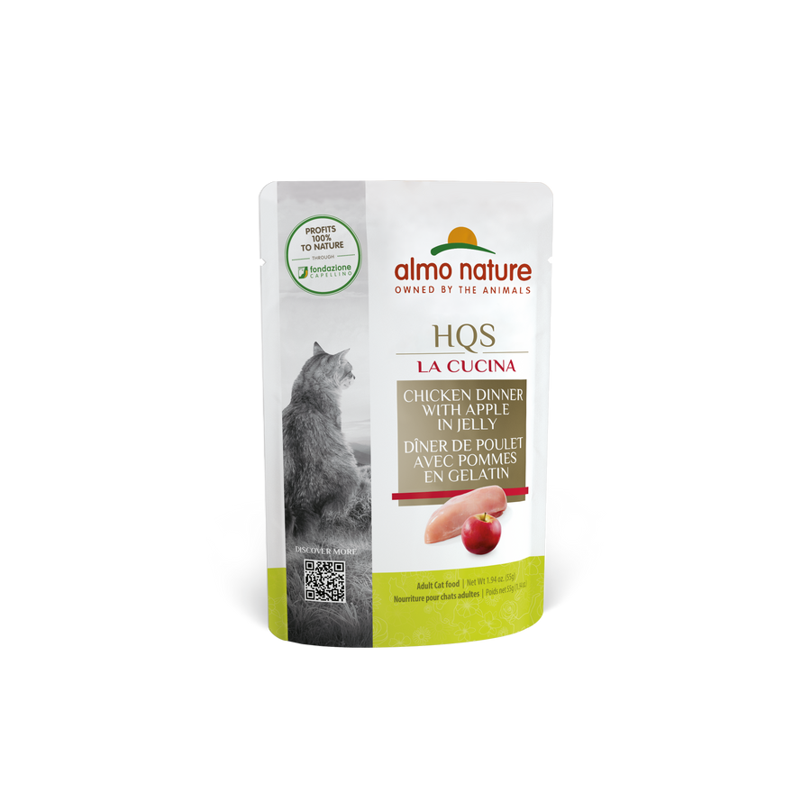 Almo Nature La Cucina Chicken & Apple Cat Food Pouch 55g, Front Pouch