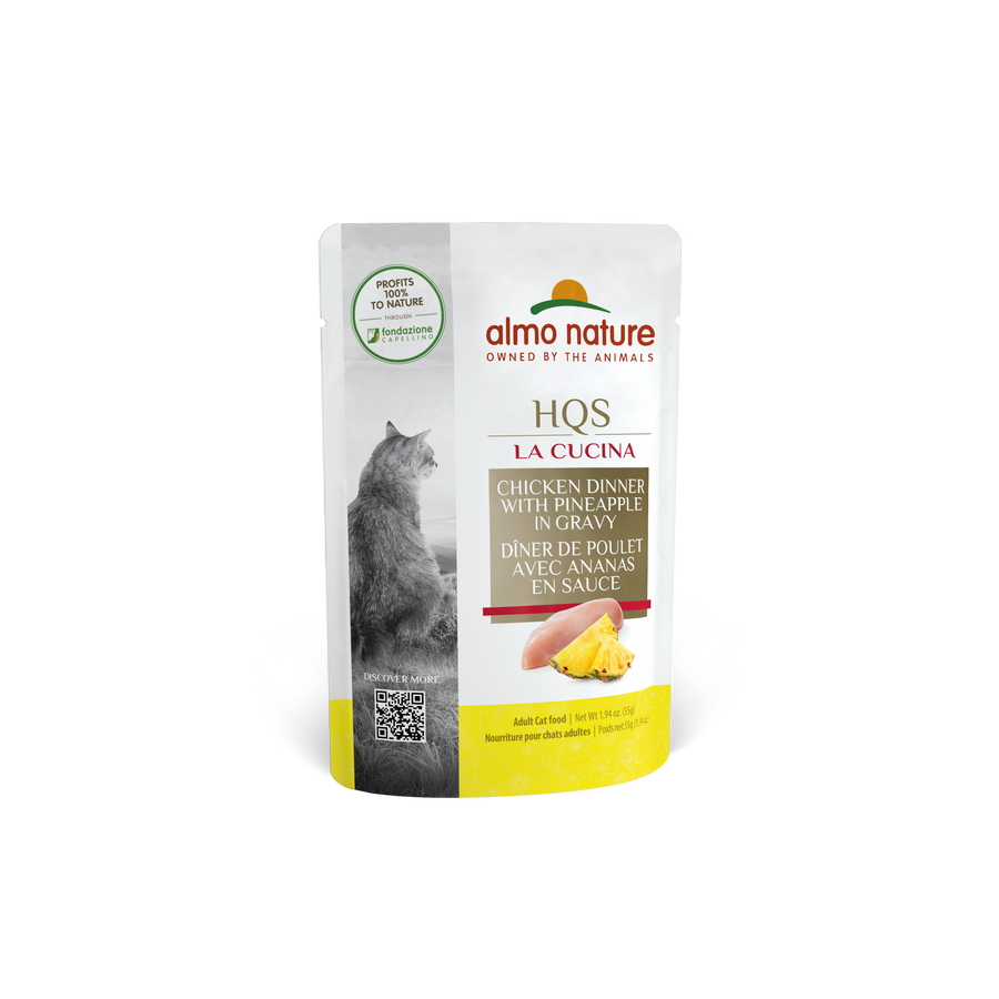 Almo Nature La Cucina Chicken & Pineapple Cat Food Pouch 55g, Front Pouch