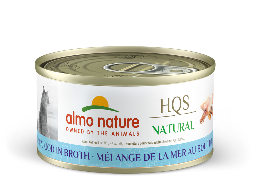 Almo Nature Natural Mixed Seafood in Broth Canned Cat Food 70g, Front Can