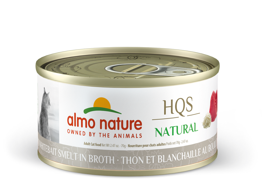 Almo Nature Natural Tuna & Whitebait Smelt Canned Cat Food 70g, Front Can