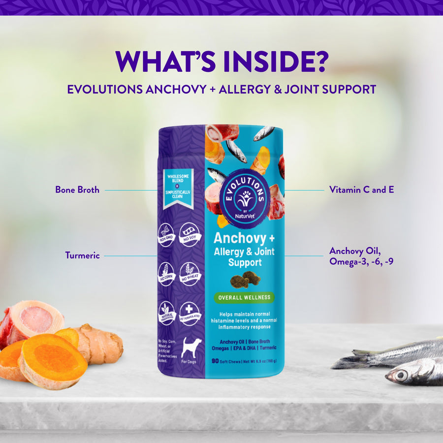 NaturVet Evolutions Anchovy + Allergy & Joint Support Soft Chews for Dogs