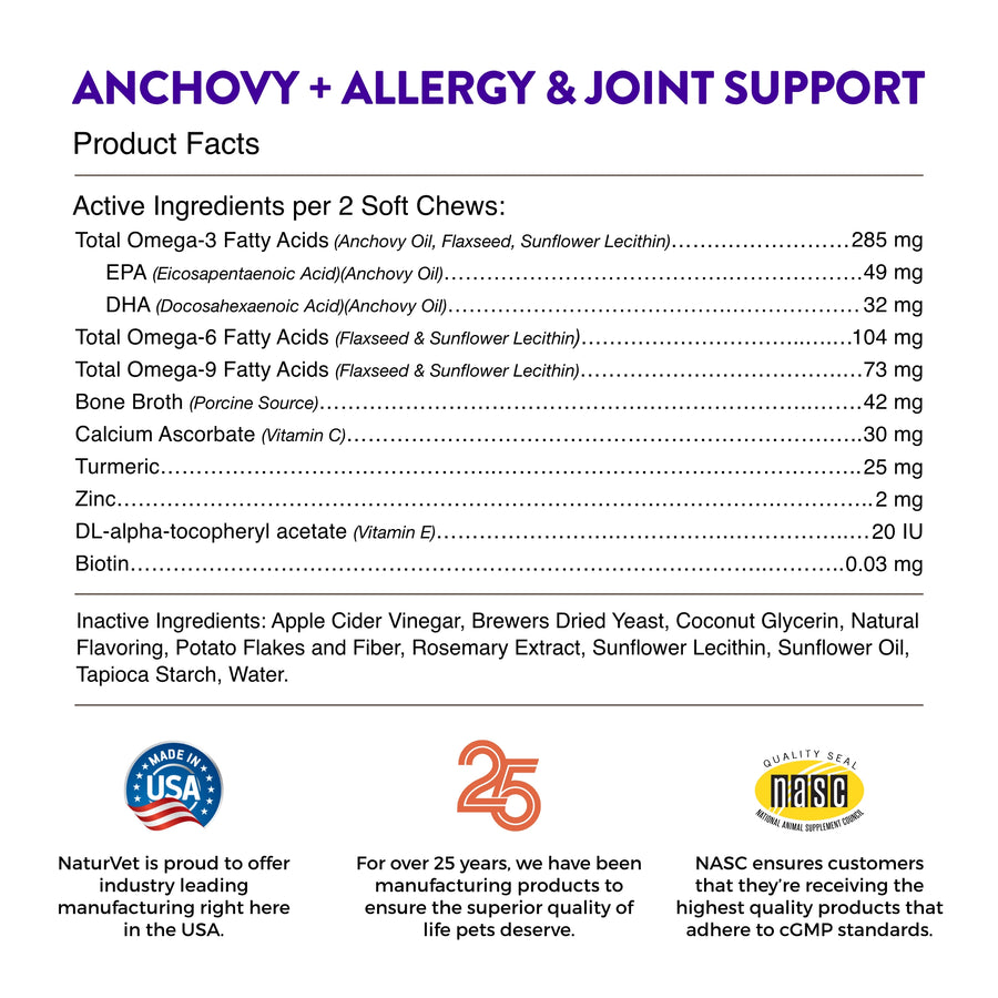 NaturVet Evolutions Anchovy + Allergy & Joint Support Soft Chews for Dogs