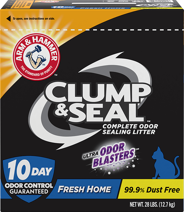 Front view of product box. Arm & Hammer Multi-Cat Easy Clean-Up Cat Litter.