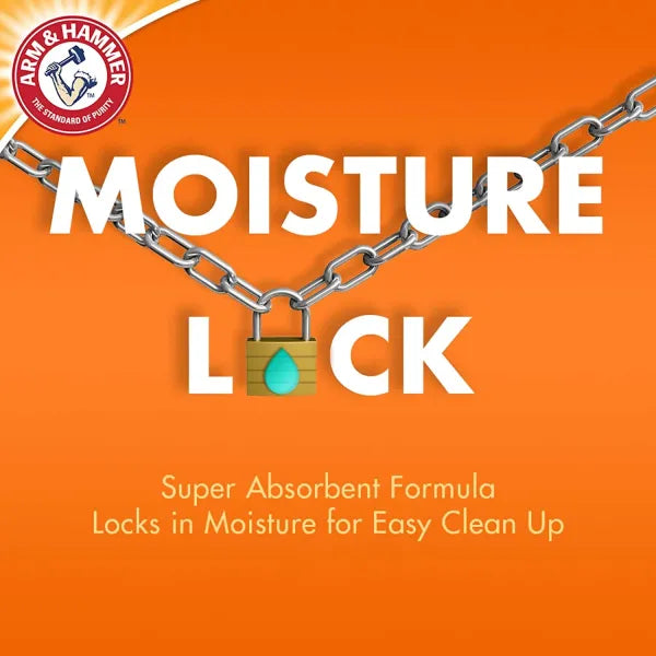 Moisture lock. Super absorbent formula. Lock in moisture for easy clean up. Arm & Hammer Ultra Last Clumping Cat Litter.