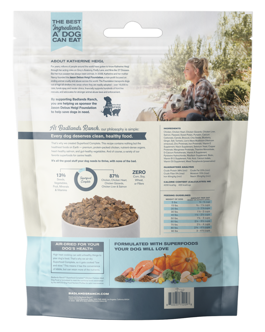 Badlands Ranch Superfood Complete 24 oz package Chicken Formula Back