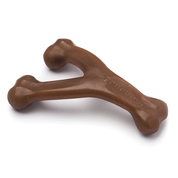 Benebone Wishbone Durable Peanut Butter Flavor Dog Chew, close up