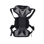 Grey and black harness laid out to show D ring attachment in center.