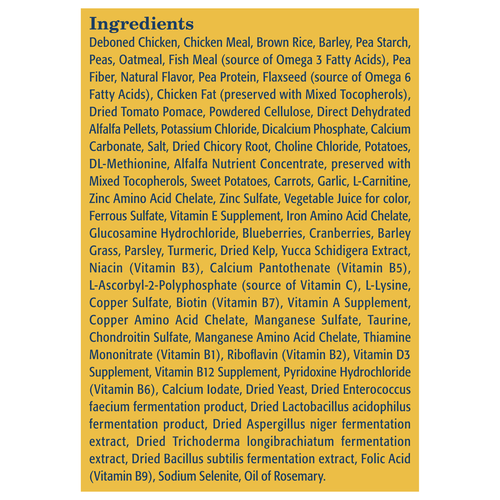 Ingredients of Blue Buffalo Life Protection Healthy Weight Natural Chicken & Brown Rice Recipe Small Breed Adult Dry Dog Food