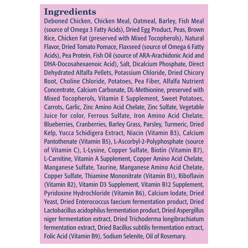Ingredients for Blue Buffalo Life Protection Natural Chicken & Oatmeal Recipe Small Breed Puppy Dry Dog Food 15 lbs
