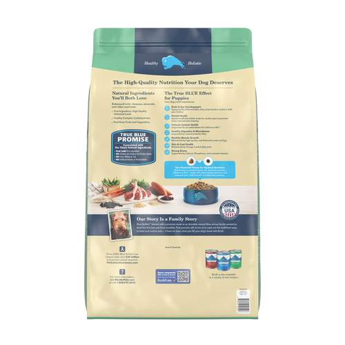 Back bag of Blue Buffalo Life Protection Natural Lamb & Oatmeal Recipe Puppy Dry Dog Food 30lbs
