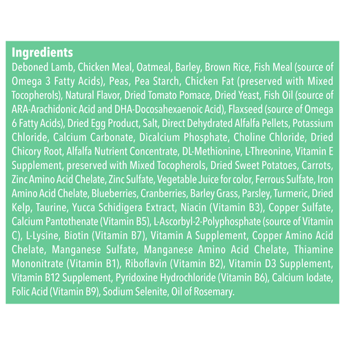 Ingredients of  Blue Buffalo Life Protection Natural Lamb & Oatmeal Recipe Puppy Dry Dog Food 30lbs