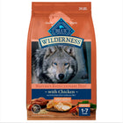 Front bag of Blue Buffalo Wilderness High Protein Chicken Recipe Adult Large Breed Dry Dog Food 24 lbs