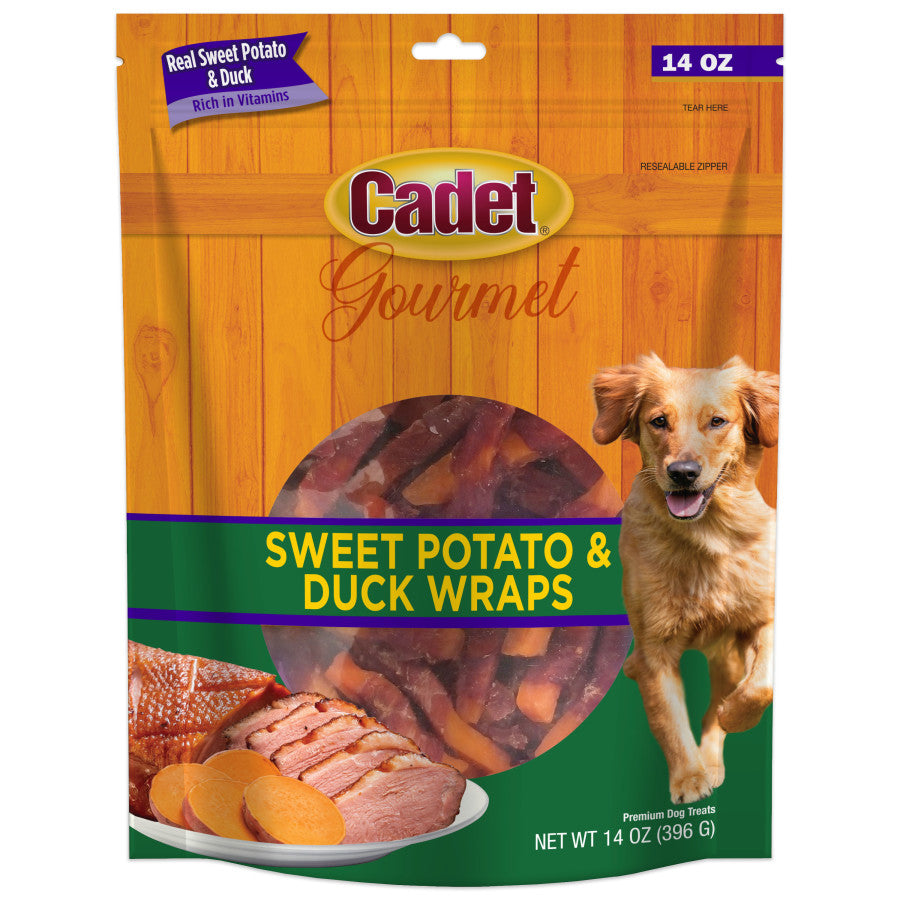 Cadet Gourmet Sweet Potato & Duck Wrapped Dog Treats 14oz, Front Packaging