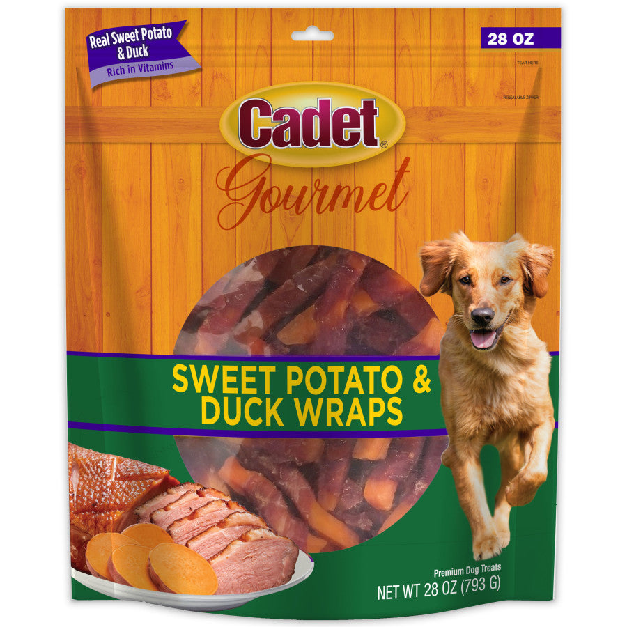 Cadet Gourmet Sweet Potato & Duck Wrapped Dog Treats 28oz, Front Packaging