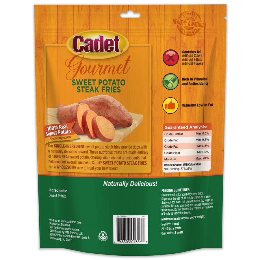 Cadet Gourmet Sweet Potato Steak Fries Treats for Dogs 1lb, Back Packaging