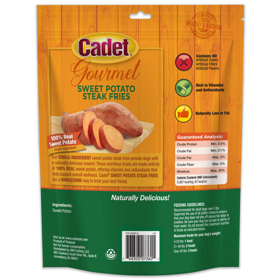 Back pouch of Cadet Gourmet Sweet Potato Steak Fries Treats for Dogs