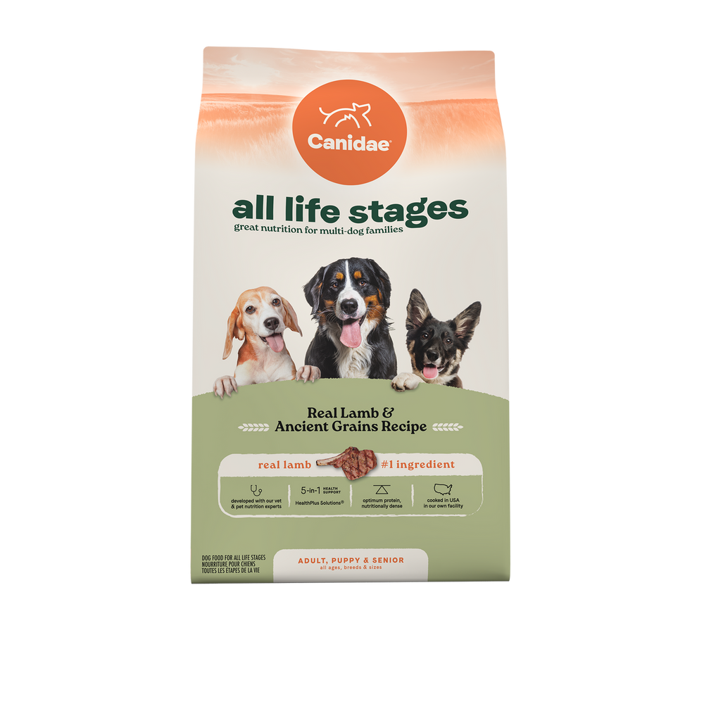 Canidae all life stages lamb and ancient grains dog food front of bag