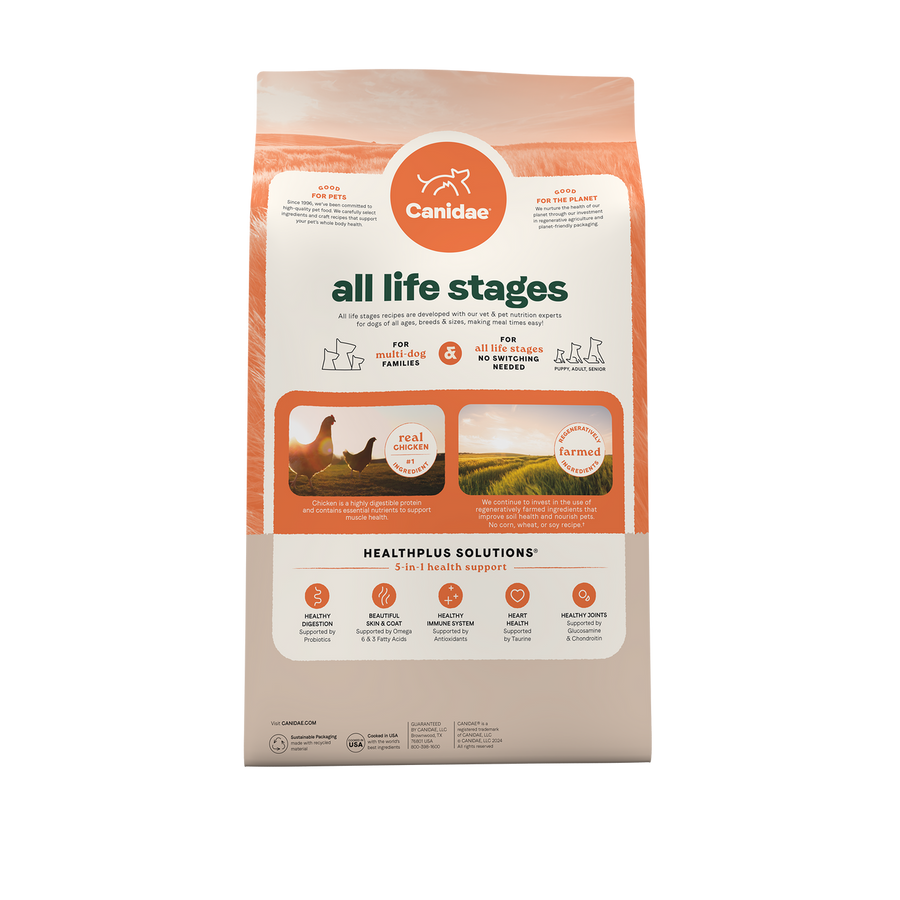 Back Packaging of Canidae All Life Stages Multi-Protein Recipe Dry Dog Food