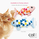10.6 x 5.7 inches size of Catit Groovy Fish Cat Toy in 2 colors