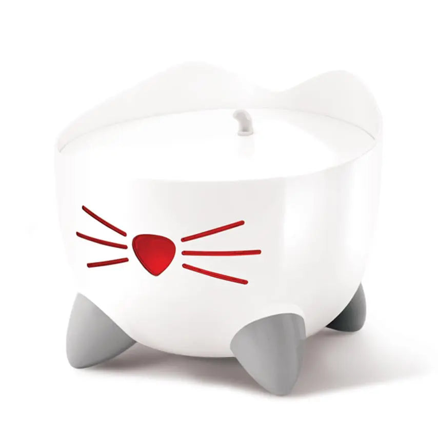 The Catit PIXI Drinking Fountain is a true eye-catcher with cat-like features that add to the fountain’s ergonomics and function.