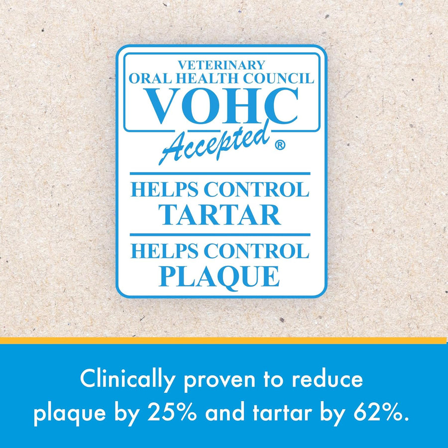 VOHC Accepted label. Clinically proven to reduce plaque by 25% and tarter by 62%