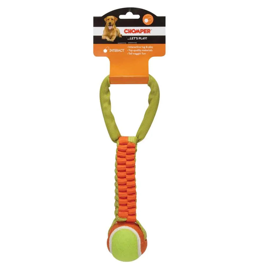 Chomper Braided Nylon Tennis Ball Tugs Dog Toy Orange Front View