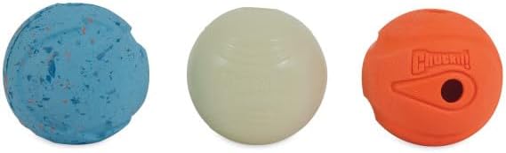 Chuckit! Fetch Medley Medium 3 Pack Ball Dog Toy, blue, orange and gray