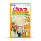 Packaging of Inaba Churu Chicken Variety 10 Pack Cat Treats showing images of cats and the contents of the product.