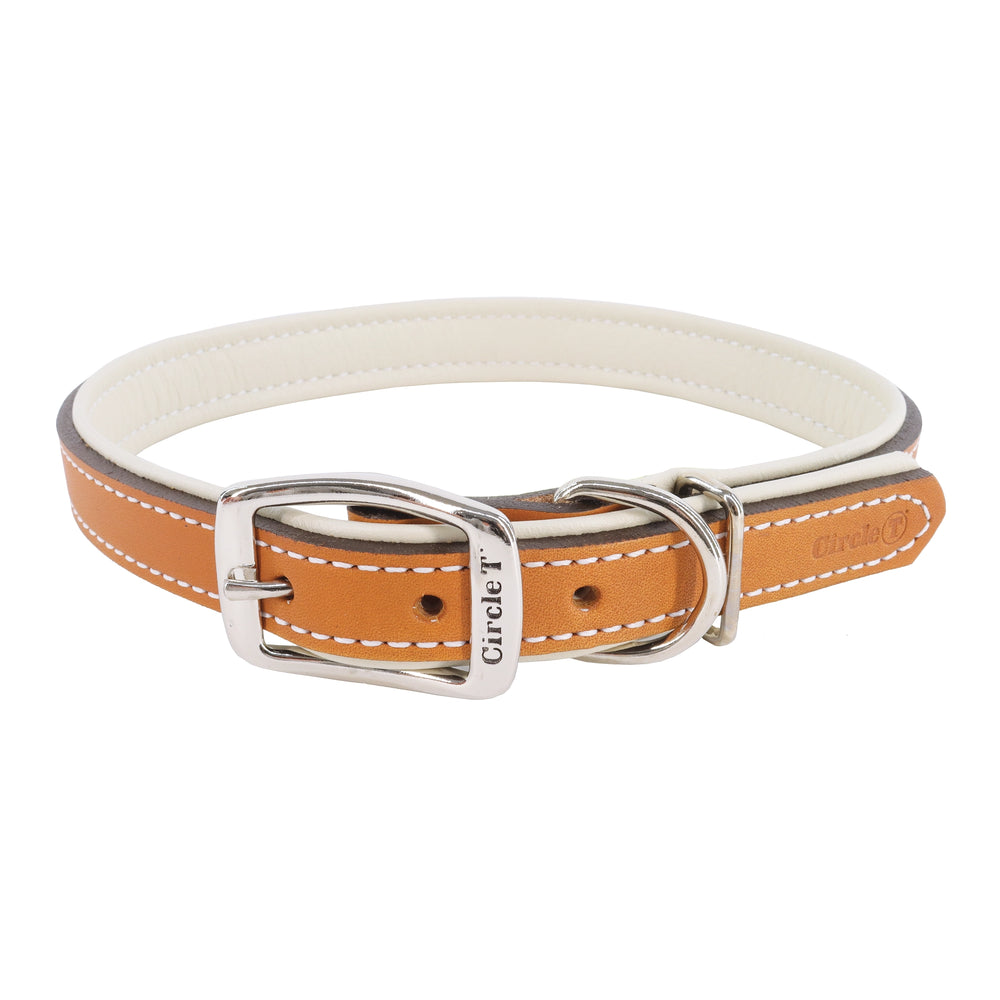 Circle T Layered Fashion Leather Dog Collar Tan & Cream Close Up 