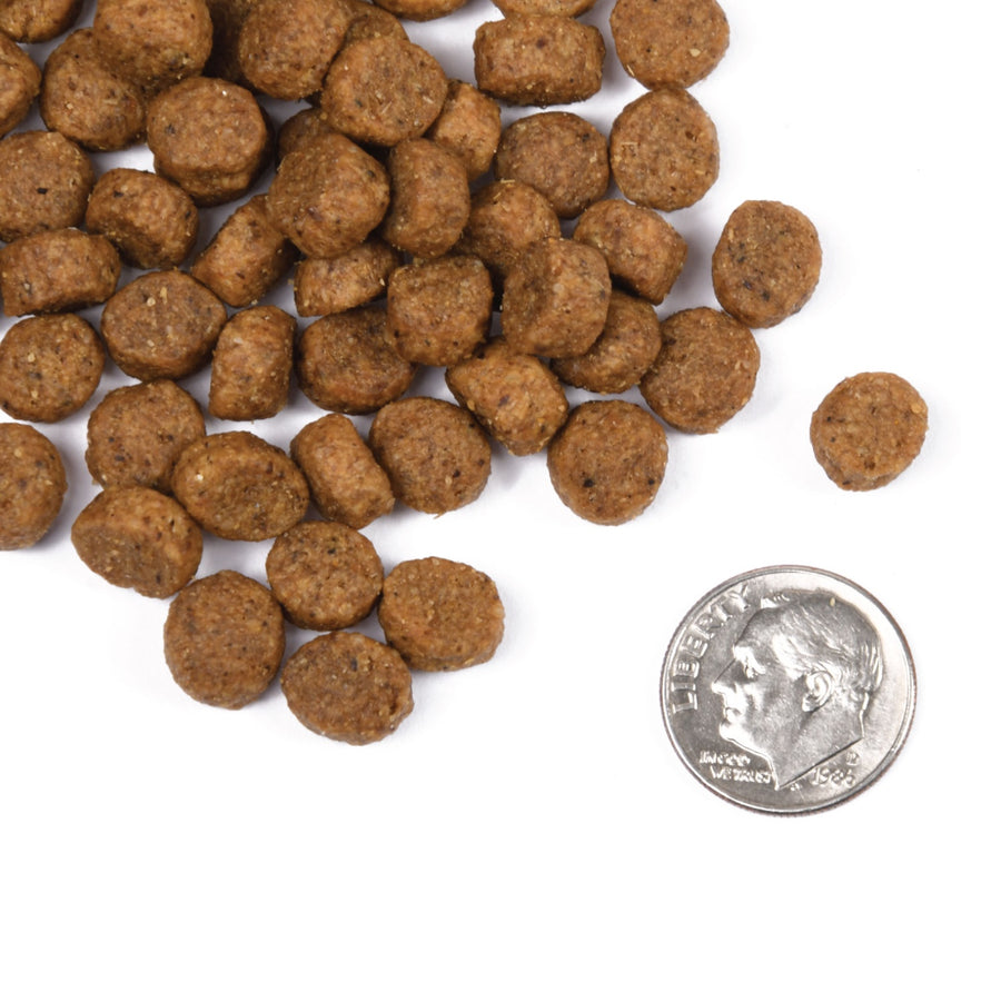A size for every dog. Kibble approximately 2/3rds size of a dime.