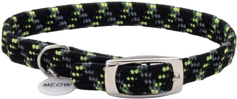 Coastal ElastaCat Stretch Two-Tone Reflective Cat Collar, Green and Black, Close Up