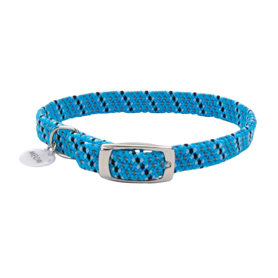 Coastal ElastaCat Stretch Two-Tone Reflective Cat Collar, Light Blue and Black Color, Close Up