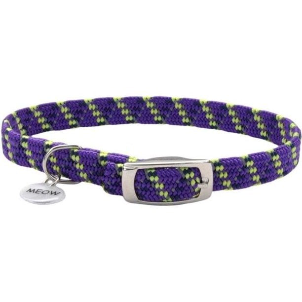 Coastal ElastaCat Stretch Two-Tone Reflective Cat Collar, Purple and Green Close Up 