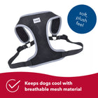 Underside of harness showing soft mesh fabric. Soft, plush feel. Keeps dogs cool with breathable mesh material.