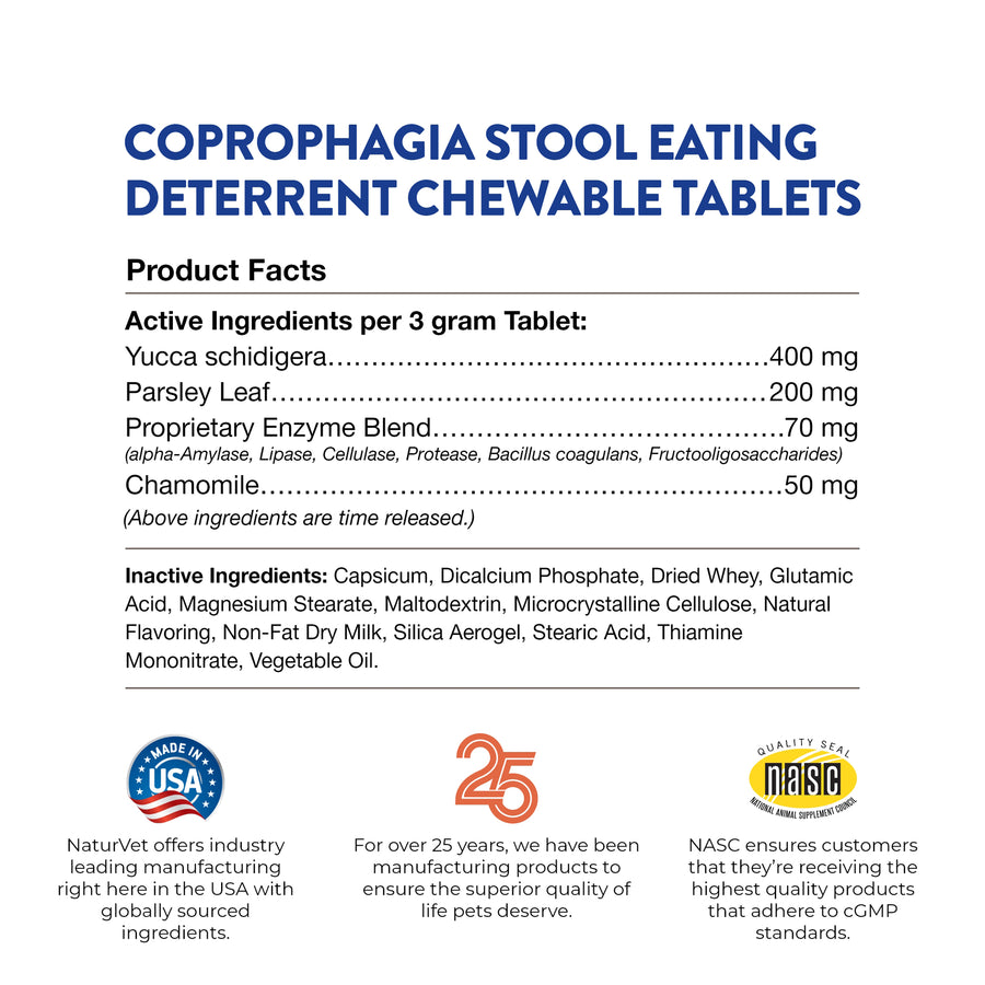 NaturVet Coprophagia Stool Eating Deterrent Chewable Tablets for Dogs Time Release