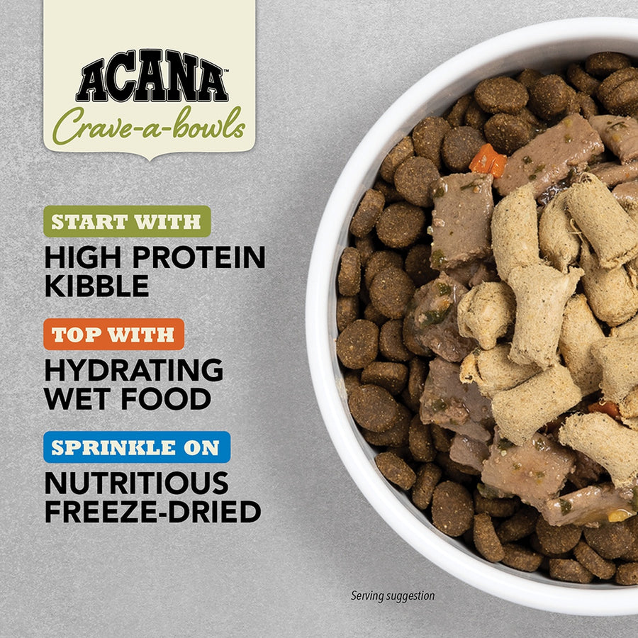 * Start with High Protein Kibble
* Top With Hydrating Wet Food
* Sprinkle On Nutritious Freeze-Dried