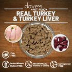 Dave's Naturally Healthy 95% Meat Turkey & Turkey Liver, Fish-Free, Grain-Wheat-Gluten Free, Carrageenan Free, and has No Artificial Flavors or Colors