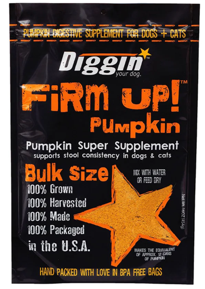 Diggin' Your Dog Firm Up! Pumpkin Super Dog & Cat Supplement, Front Packaging