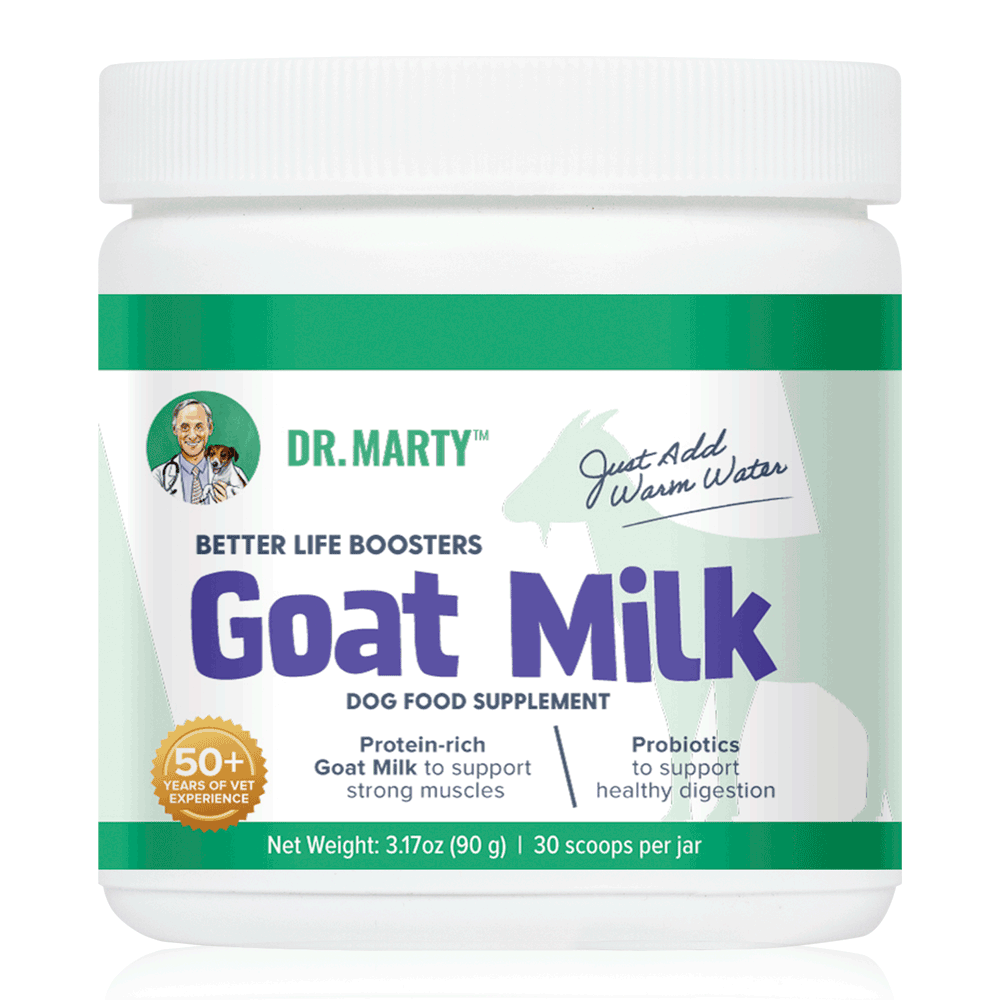Front Bottle of Dr. Marty Better Life Boosters Goal Milk Dog Food Supplement 3.17 oz