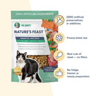 Dr. Marty Nature's Feast Essential Wellness Poultry, Beef & Salmon Formula Freeze-Dried Cat Food has zero artificial preservatives, real cuts of meat-no fillers, no messy prep