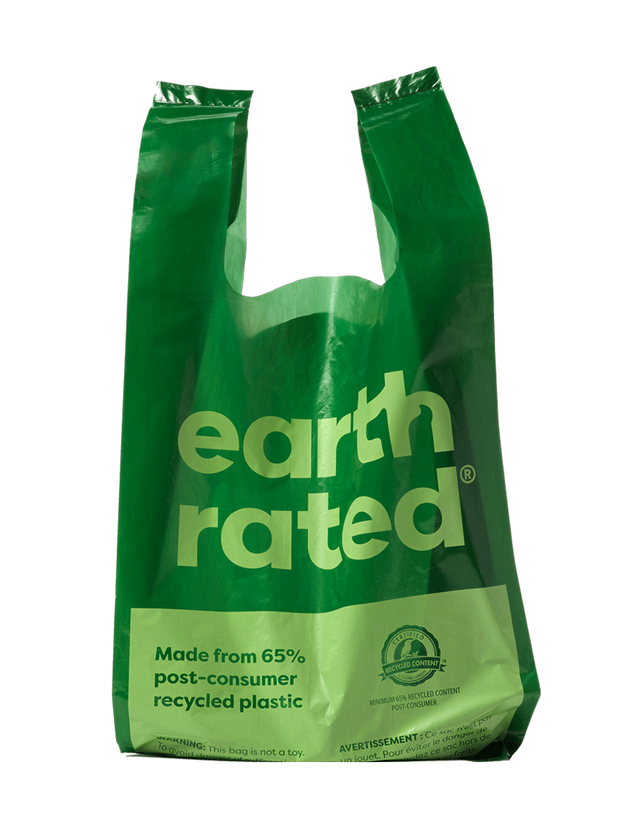 Earth Rated Poop bag with handle product image. looks like a traditional grocery bag.