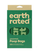 Earth rated unscented poop bags with handle. Front pf package.