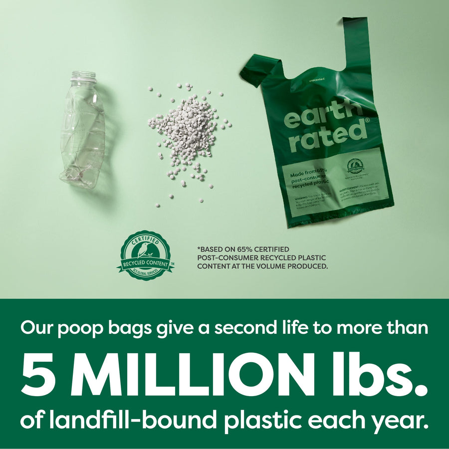 our poop bags give a second life to more than 5 million lbs of landfill-bound plastic each year.