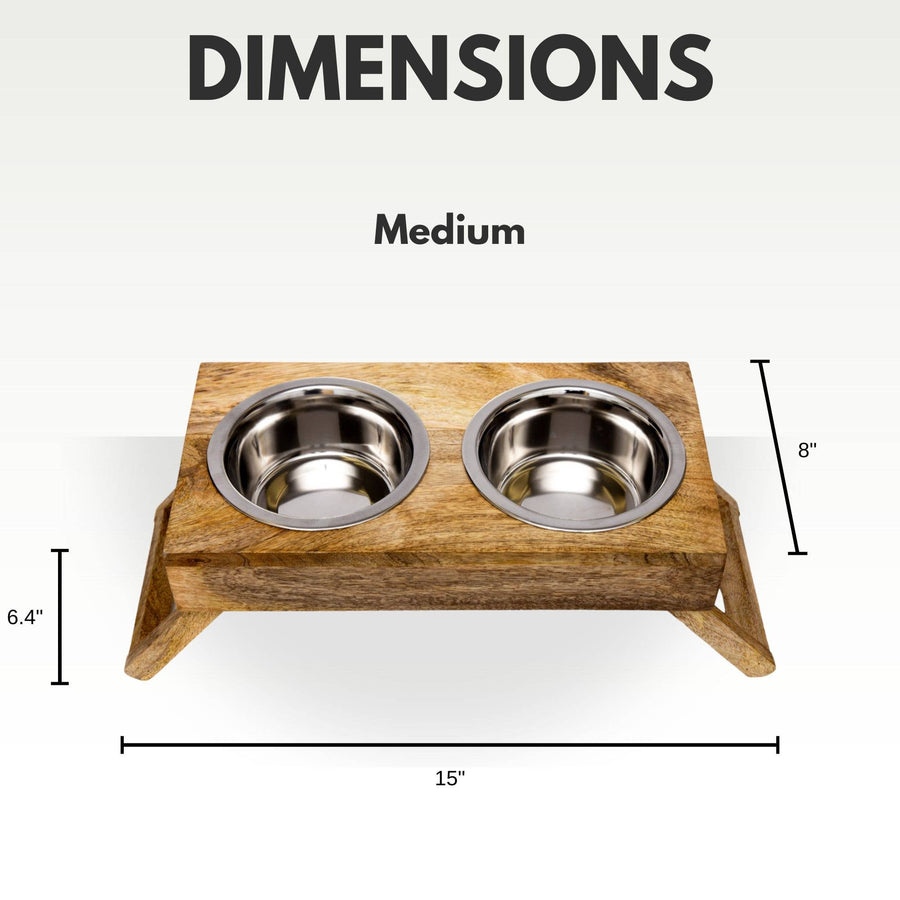 15 x 8 x 6.4 inches medium size Eco-Friendly Elevated Dog Wood Feeder in Natural Wood Finish