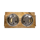 Top View of Eco-Friendly Elevated Dog Wood Feeder in Natural Wood Finish