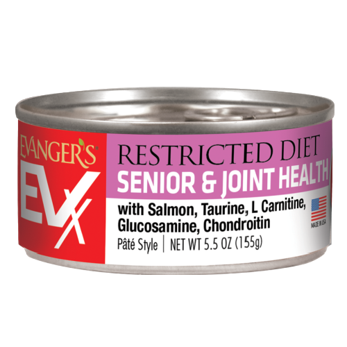 Front can of Evanger's EVX Restricted Diet: Senior & Joint Health Salmon Canned Cat Food 5.5oz